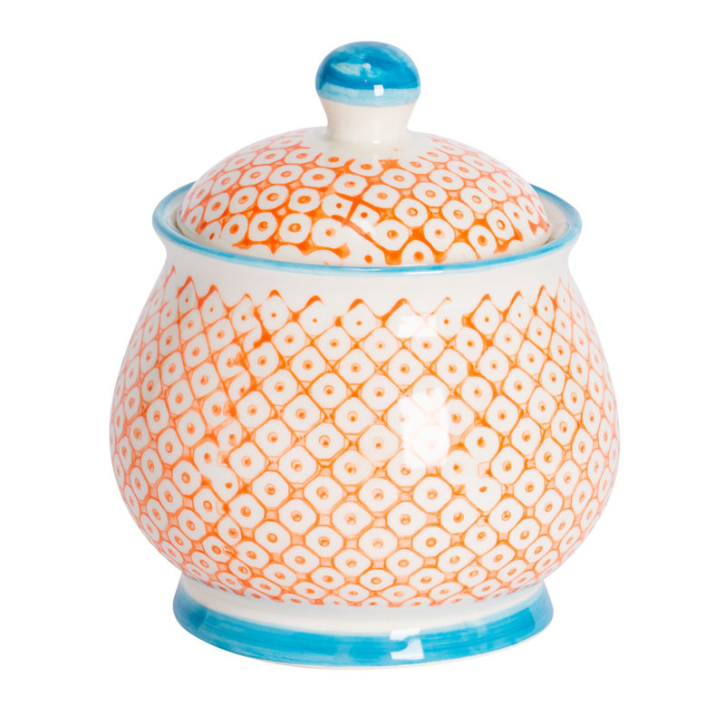 Nicola Spring Hand-Printed Sugar Bowls - 10cm - Orange - Pack of 3