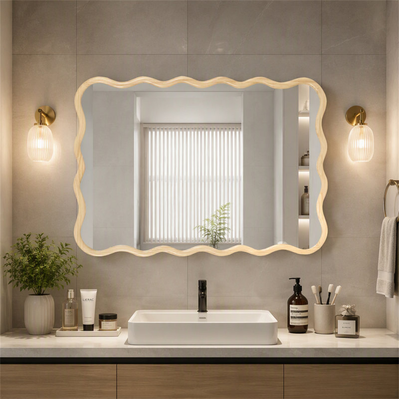 Miroir rectangulaire en bois massif / bois naturel / miroir 40 po x 28 po, Bois naturel