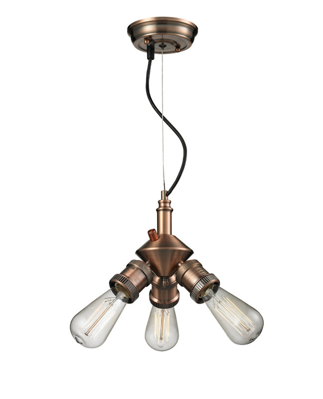 3 - Light Sputnik Sphere Chandelier, Antique Copper