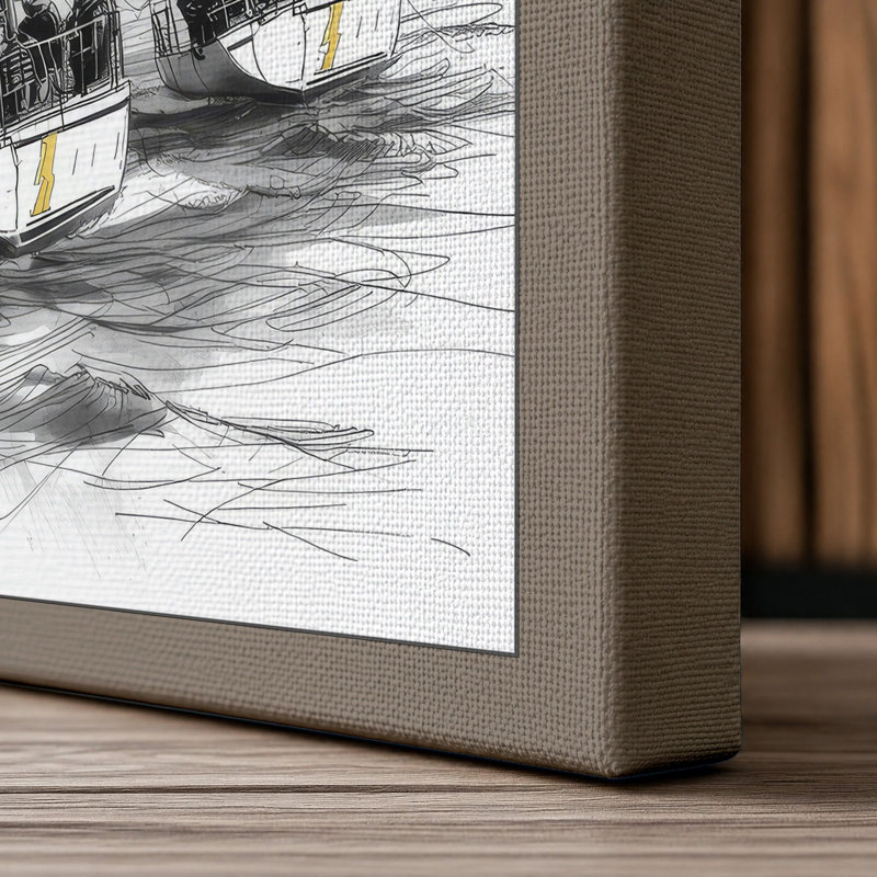 Heeling Sailboats Nautical - Wrapped Canvas, 24x16 - 61.0 x 40.6 cm, Taupe Border