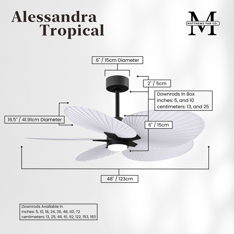 Alessandra Tropical - Five Blade Ceiling Fan - Integrated LED -Matte Black Finish -Light Blue Blades, Matte Black
