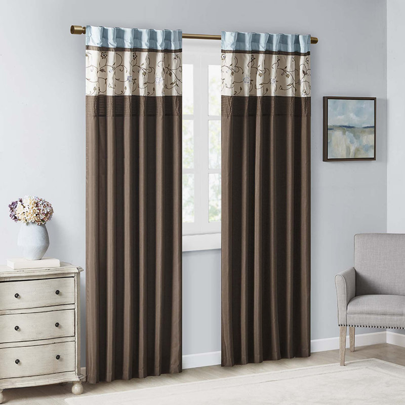 Vanarsdale Room Darkening Curtain Single Panel, Brown/Blue, 50" W x 84" L