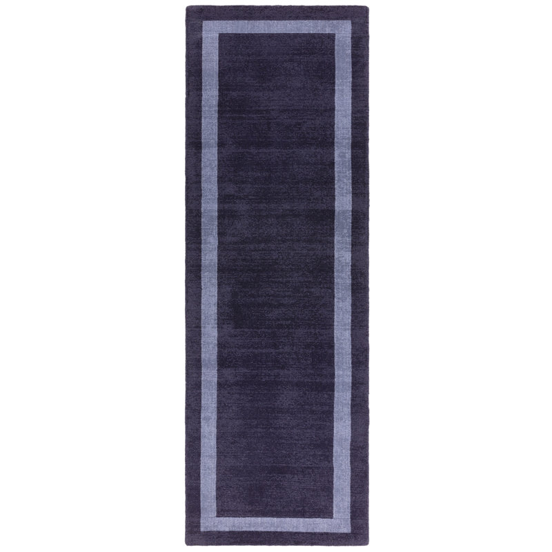 Anwitha Bordered Handmade Navy Area Rug, Runner 68 x 240cm