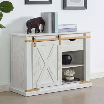 Console de style rustique blanc antique avec canapé et table d'appoint avec tiroirs