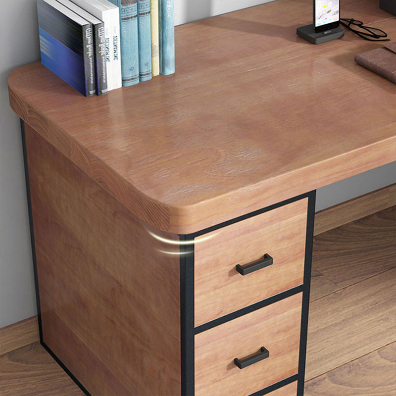 Bureau de direction en L en bois massif de couleur châtaignier clair avec tiroirs, 29.53" H x 78.74" W x 55.12" D