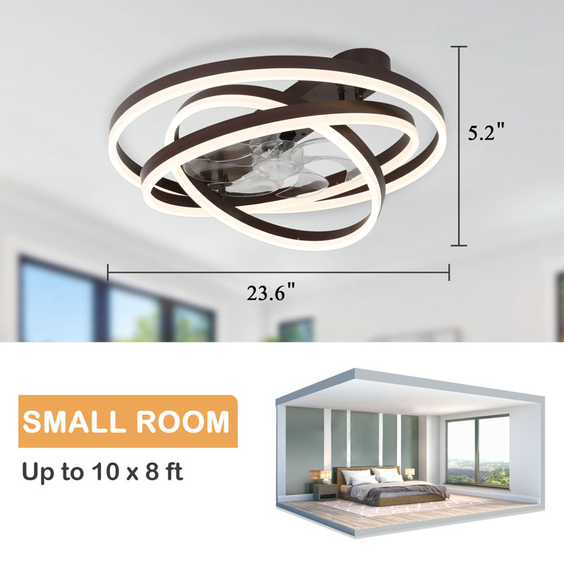 24" Flush Mount Ceiling Fan with Adjustable Dimmable LED Light Kit Remote , Brown