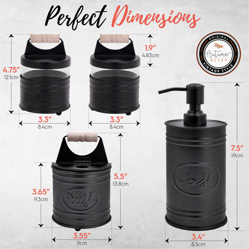 Black Galvanized Metal and Glass 4-Piece Bathroom Set