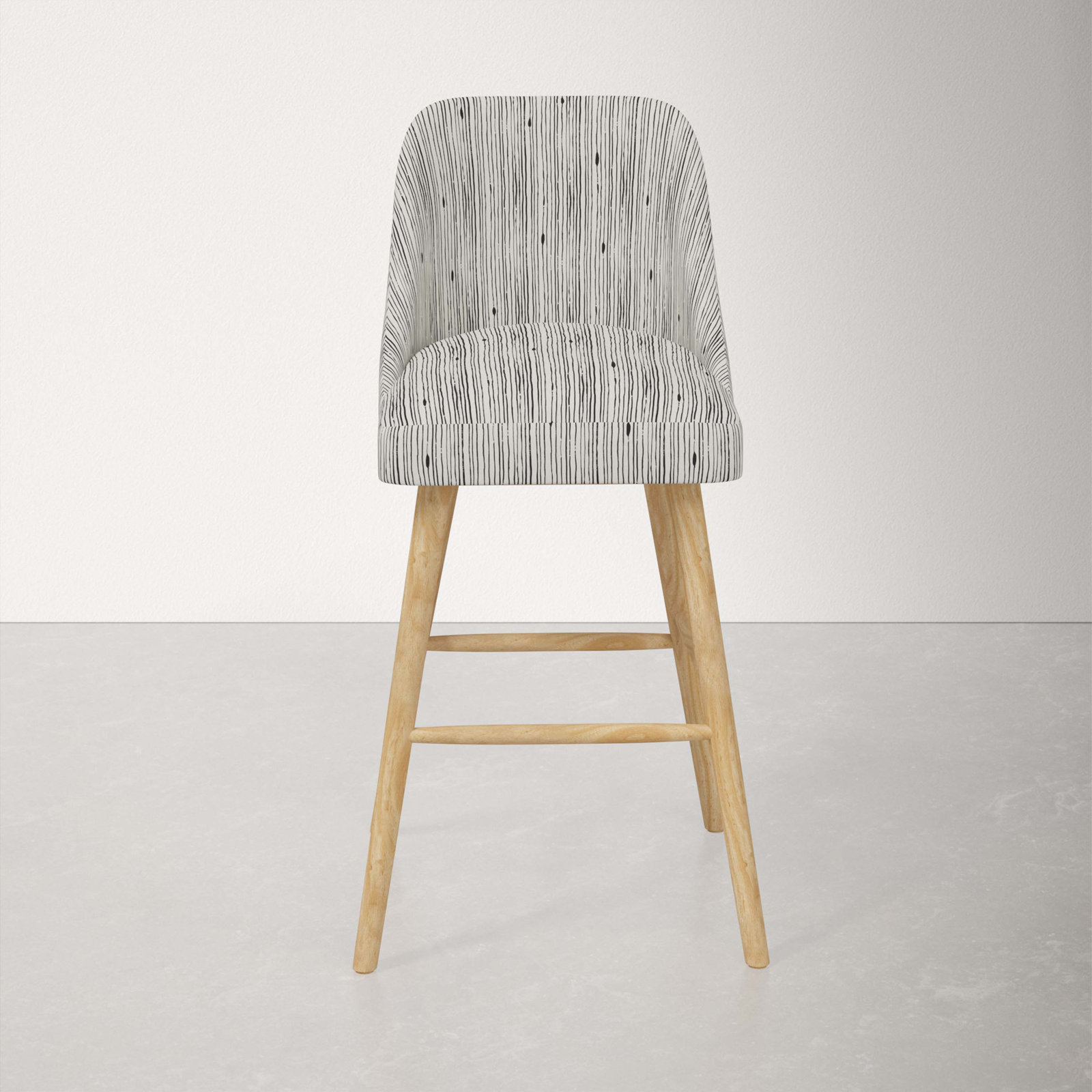 Gallie Bar & Counter Stool, Natural Wood, Bar Stool (31” Seat Height), Shibori Stripe Ink