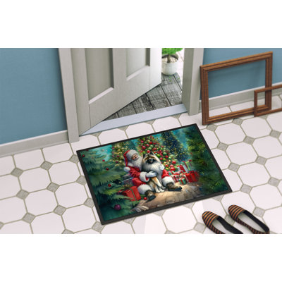 Keeshond and Santa Claus Doormat