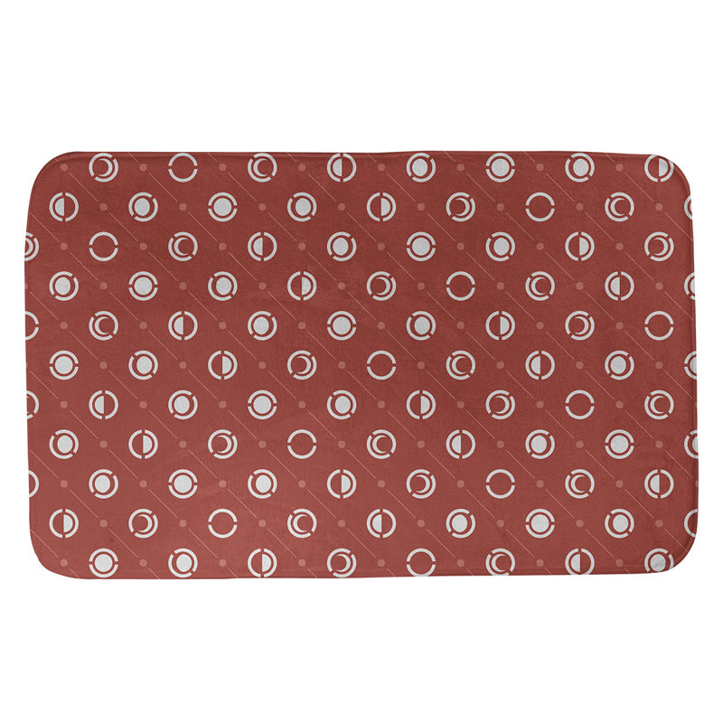 Tapis de bain géométrique antidérapant en microfibre Moon phases, l 17 po x L 24 po, Blanc/rouge