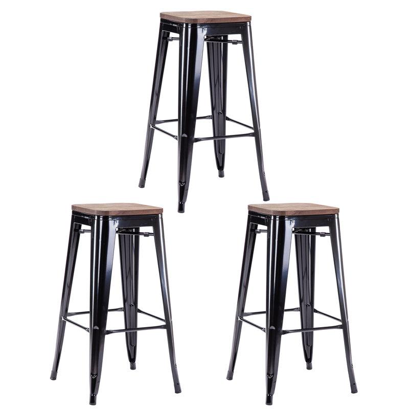 Stainless Steel Outdoor Stool, Glossy Black/Dark Brown