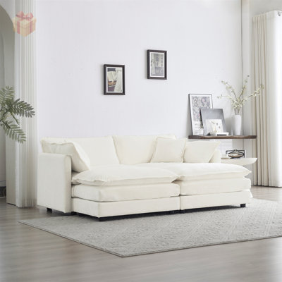 Canapé modulaire rembourré 4 pièces avec 2 places et 2 repose-pieds, chenille beige, parfait pour les salons confortables et élégants