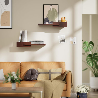 Floating Shelves For Wall, Solid Wood Wall Shelves With Protective Guardrails, Heavy Duty 60Lbs Capacity, Easy Installation For Living Room, Bedroom, Kitchen Decor
