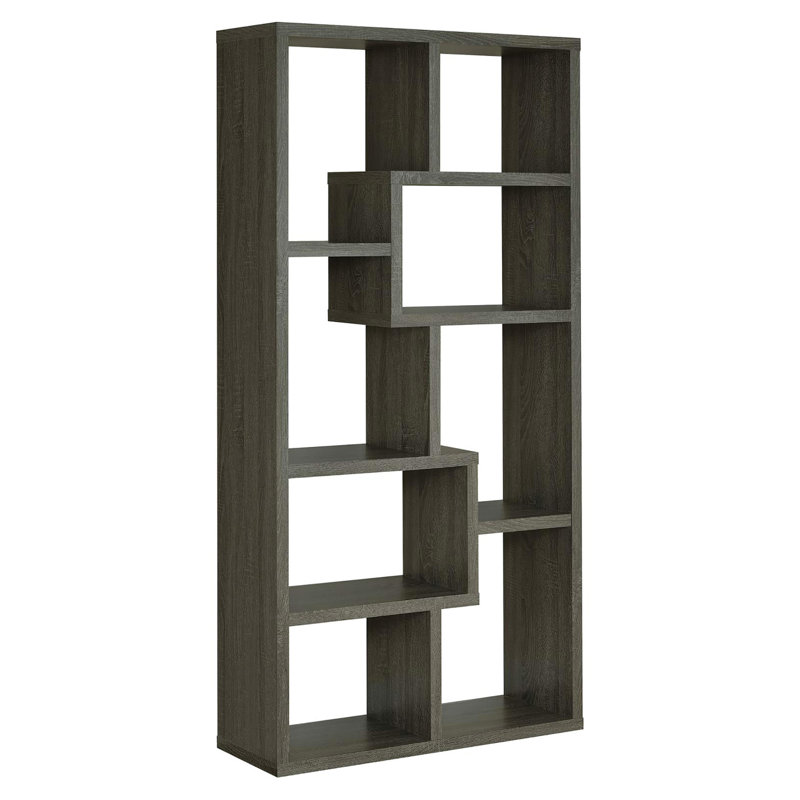 Bibliothèque à 8 tablettes gris patiné, (8 tablettes) H 70,75 po x l 35 po x P 11,75 po, Gris