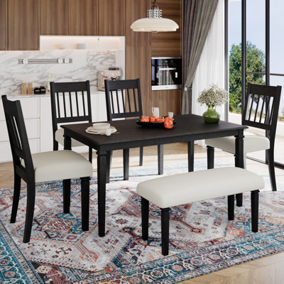 Ensemble de table de salle à manger 6 pièces peu encombrant avec du bois de qualité et un charme rustique pour la cuisine et la salle à manger