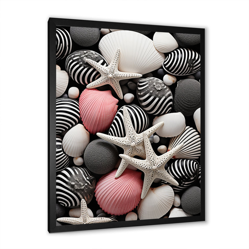 Coquillage gris et rose sur la plage - imprimé, Cadre photo noir, H 20 po x l 12 po x P 1 po