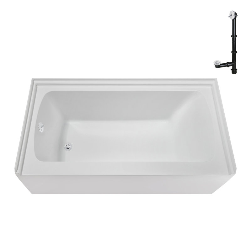 Baignoire en alcôve en acrylique blanc brillant avec drain externe 60 po x 30 po Streamline, Blanc lustré