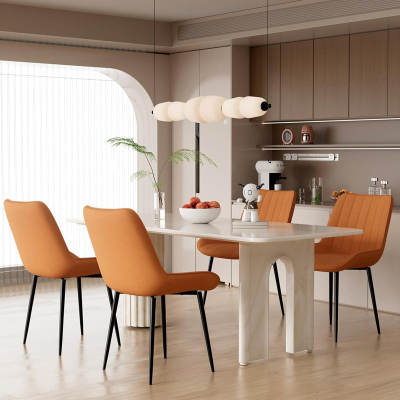 Dining Chairs Set Of 4, Modern High Back Suede Faux Leather Upholstered Dining Room Chairs With Thick Cushions, Wide Padded Seat, Metal Legs For Kitchen, Living Room, Brown