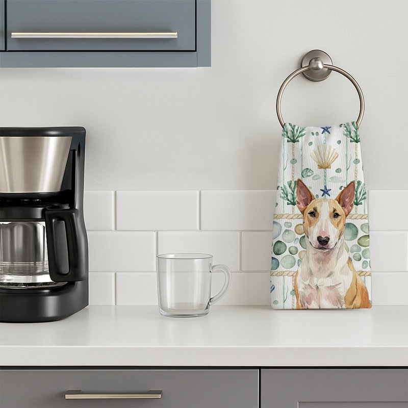 Serviette de cuisine en verre de mer fauve et blanc Bull Terrier, Bull terrier fauve et blanc