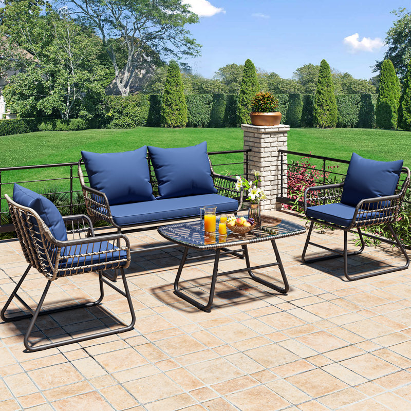Ensemble bistro Latitude Run® All-Weather Rattan, Gris / noir, Bleu