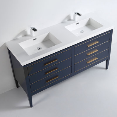 Meuble-lavabo double 61 po avec plateau en résine Alonsa