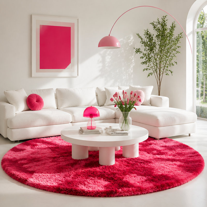Plush Round Area Rug, Soft Fuzzy Shag Rug for Bedroom Living Room Balcony, Fluffy Carpet for Home Decor, Non-Slip Cozy Decorative Rug.
