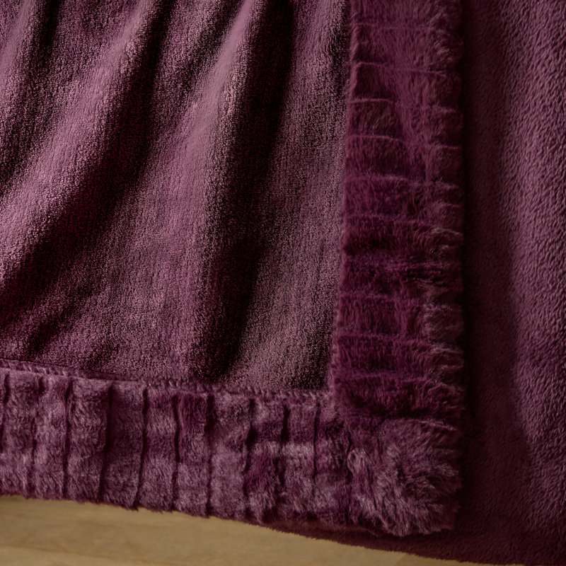 Velvet And Faux Fur 150x200cm Blanket Throw, Plum