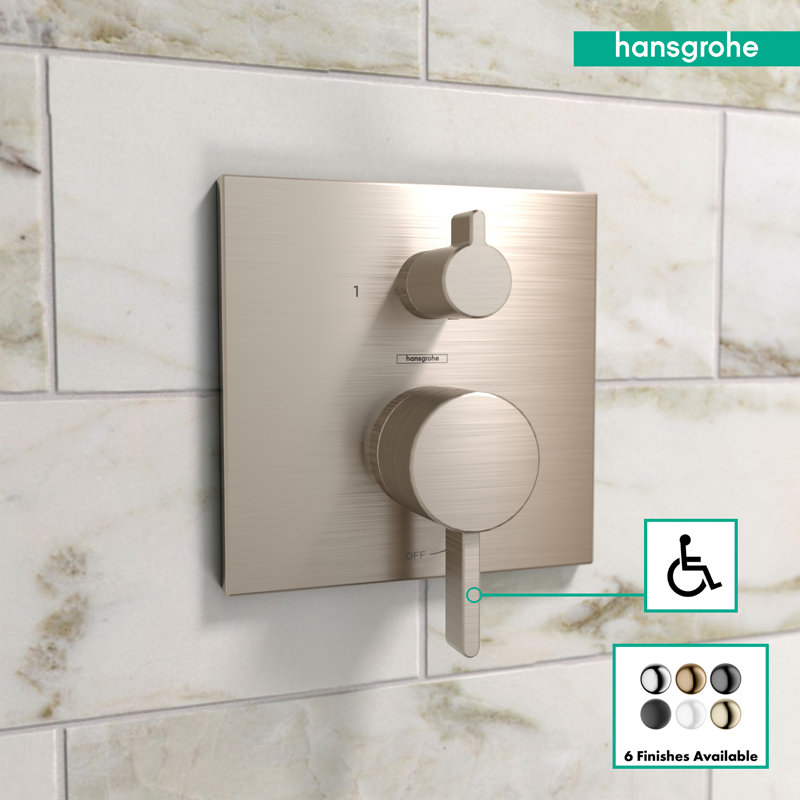 Ecostat Square Pressure Balance Shower Trim with Diverter Valve Trim Only, Brushed Nickel