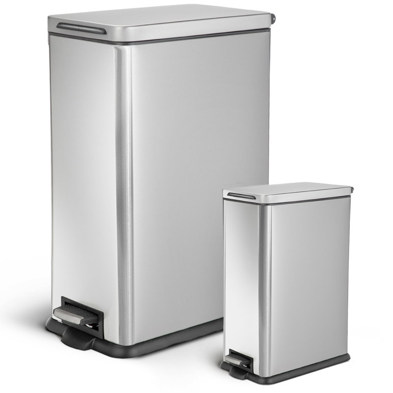 12 Gallon and 2.5 Gallon Brushed Stainless Steel Slim Trash Can Set