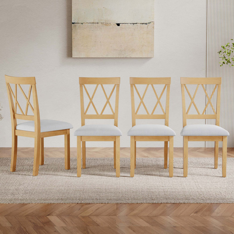 Ensemble de 4 chaises de salle à manger rembourrées avec pieds en bois massif, Natural