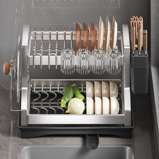 Two-Tier Stainless Rust-Resistant Adjustable Dish Rack