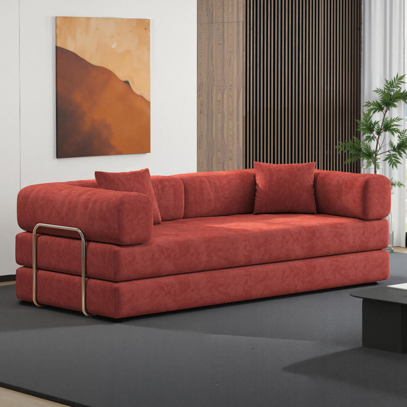 Canapé convertible Boneless Sleeper, H 28,34 po x l 62,99 po x P 37,4 po, Orange rouillé
