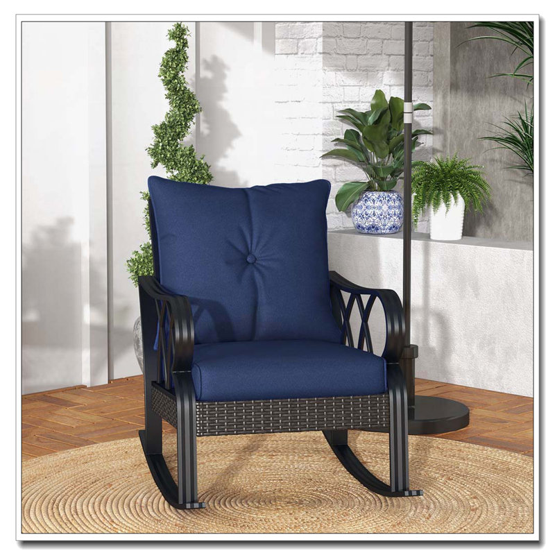 Chaise berçante d'extérieur en osier et rotin, Bleu