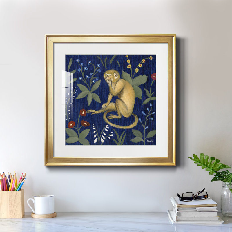 Venezia Monkey Garden III - peinture encadrée, Encadrement doré, H 17,5 po x l 17,5 po x P 1,5 po