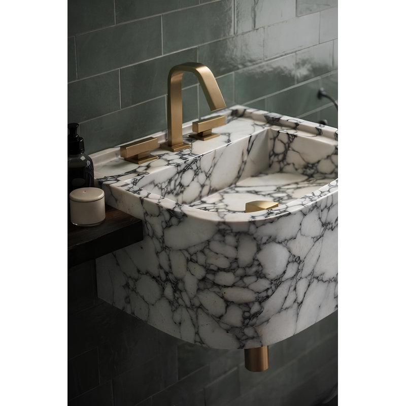 Lavabo mural de luxe en marbre massif Calacatta Viola - taille personnalisée - 18 po x 18 po x 8 po, 18 po x 18 po x 8 po