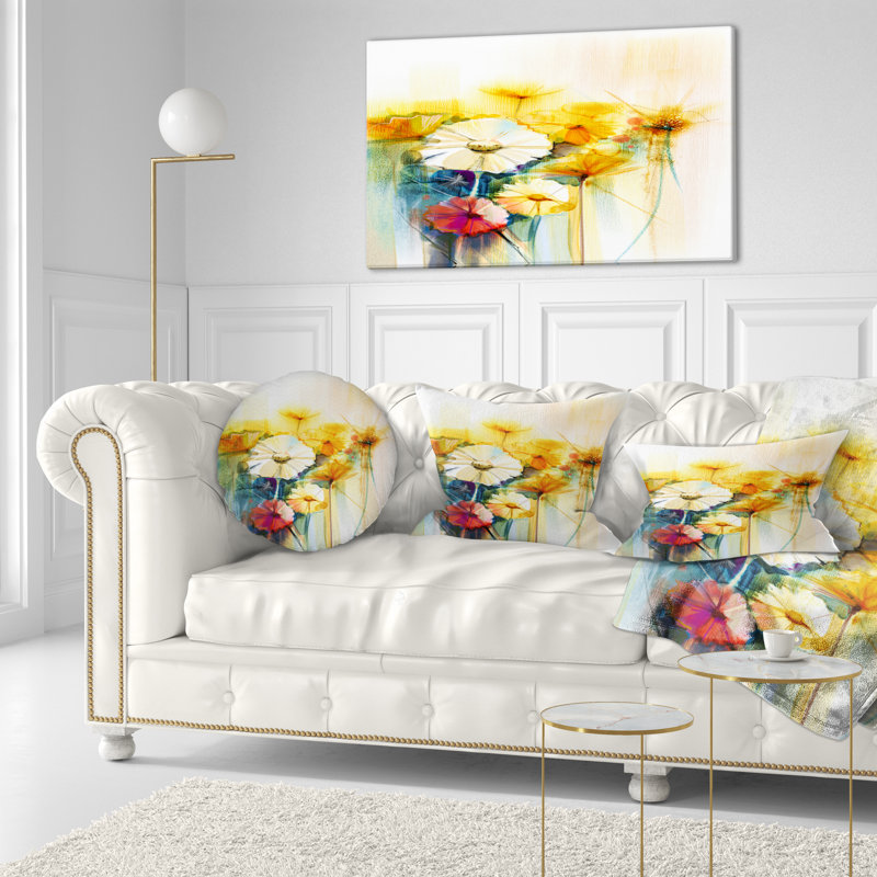 Bouquet de fleurs jaunes et blanches - Coussin décoratif à imprimé floral