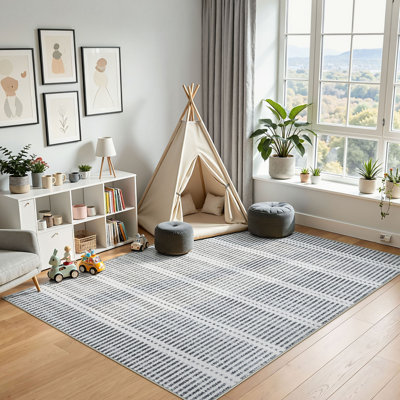 Ultra Thin 3' x 5' /5' x 7' Washable Area Rugs, Modern Non-Slip Small Bedroom Kitchen Rugs, Striped Farmhouse Soft Indoor Carpet, Oeko-Tex Certified