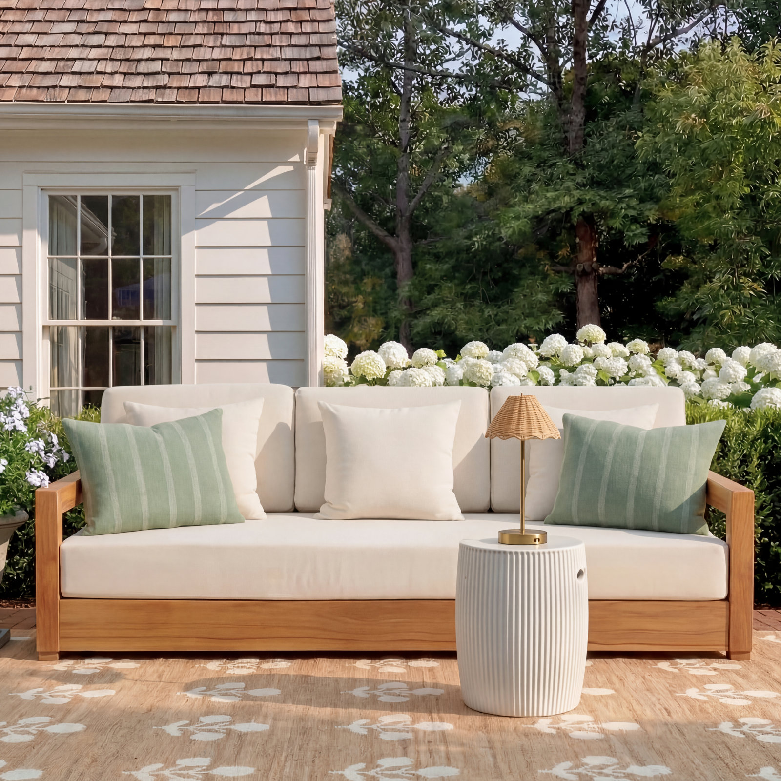 Melrose 77" Teak Patio Sofa, Beige Melrose