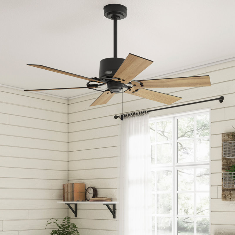 Gilrock 52" 6 - Blade Ceiling Fan with Pull Chains, Matte Black
