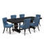 Ensemble de table de salle à manger 7 pièces composé d'une table de salle à manger et de 6 chaises rembourrées en tissu de lin bleu avec dossier capitonné - Finition sable-1525717745-1530551447-1530551448