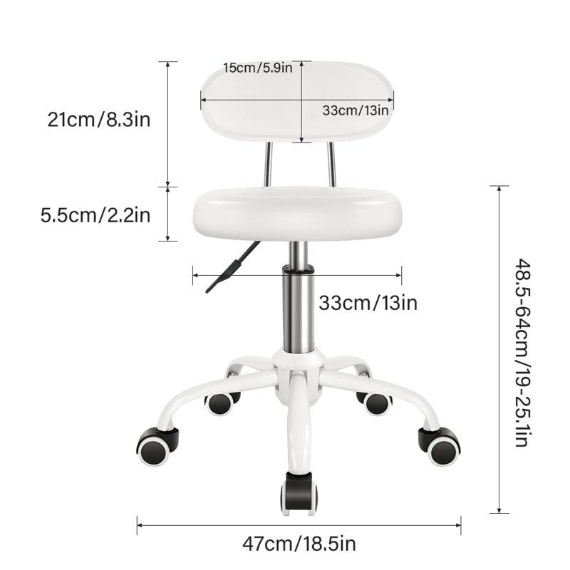 Rolling Stool With Wheels Swivel Stool With Back Height Adjustable Chair
