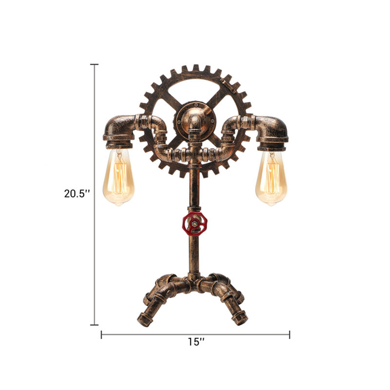 Lampe de table industrielle rustique 2 lumières Steampunk Gear