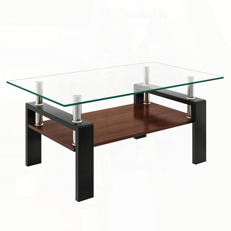 Rectangle Coffee Table with Tempered Glass Top