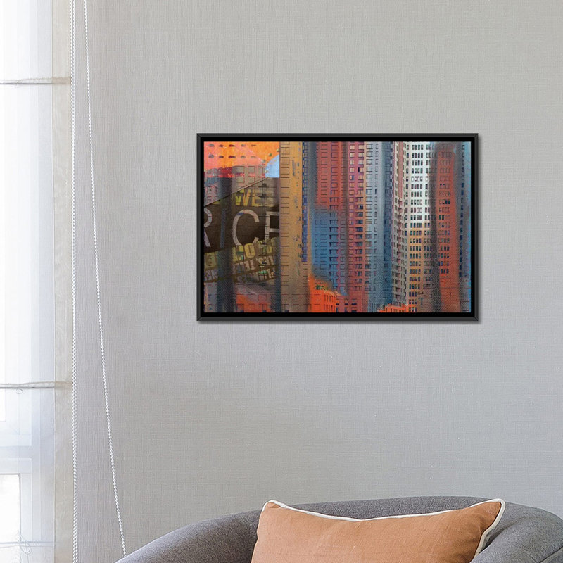 Bâtiments de New York, impression sur toile tendue, H 18 po x l 26 po x P 1,5 po, Toile avec cadre noir, Pas de tapis