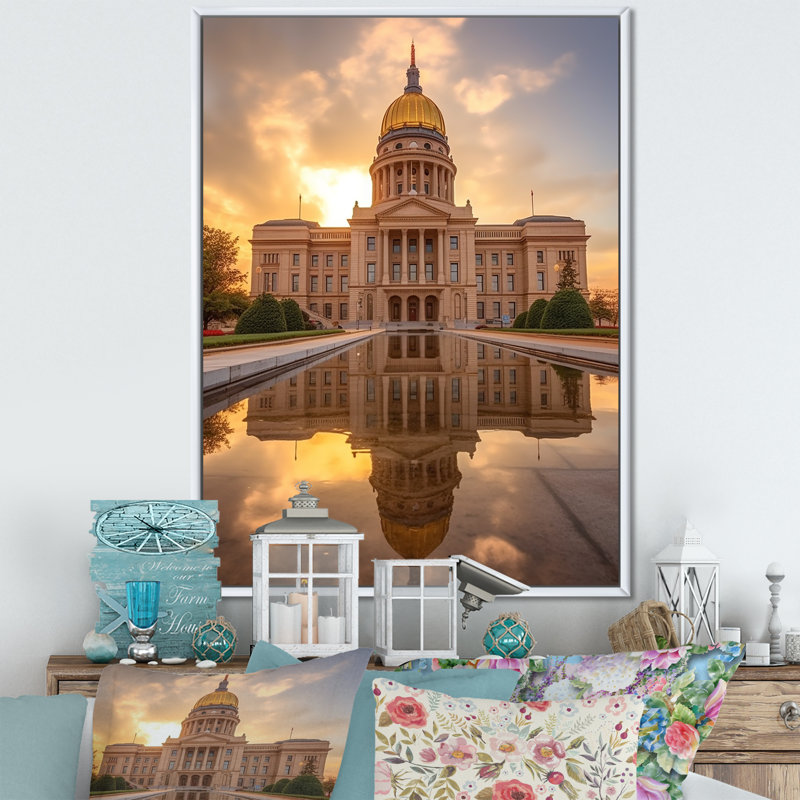 Oklahome City Hall Architecture III - Oklahoma, art mural sur toile, H 32 po x l 16 po x P 1 po, Cadre flottant blanc