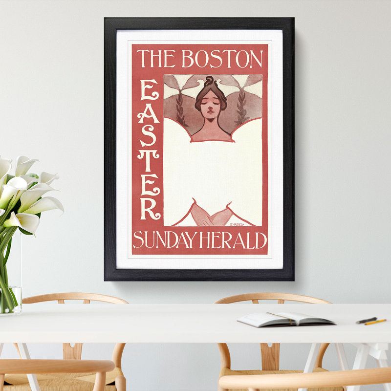 The Boston Easter Sunday Herald by Ethel Reed - Picture Frame Painting, Black Framed, 65cm H x 48cm W x 2cm D