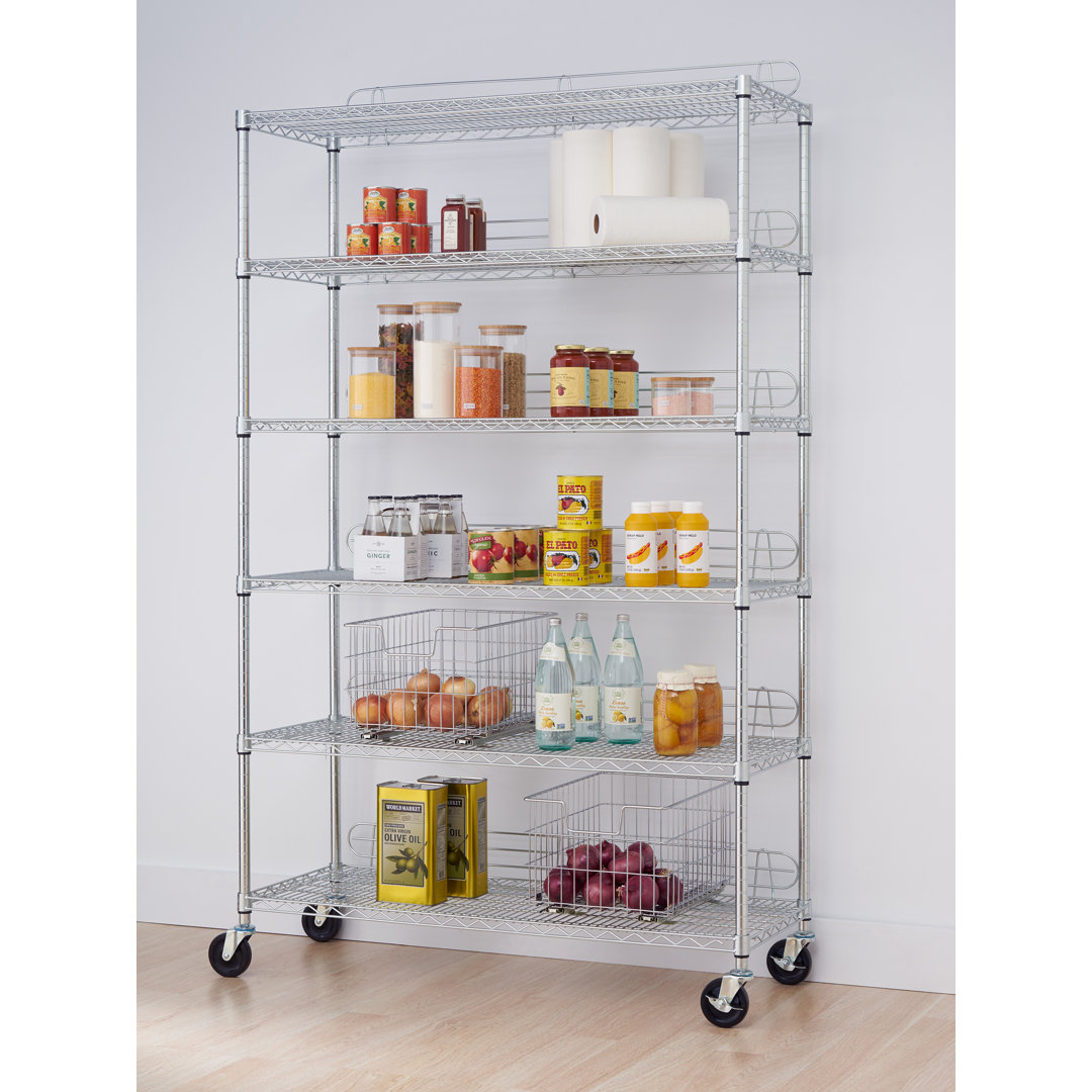 TRINITY EcoStorage 6-Tier NSF Wire Shelving Unit w/ Backstands and Wheels (48 in. W x 18 in. D) Trinity