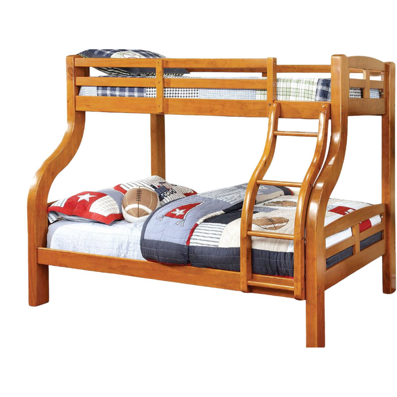 Lit transitionnel simple au-dessus d'un lit double en chêne de style transitionnel, conception courbée en bois courbé, finition solide et placage avec style, fabrication, 14 pièces Lattes en haut et en bas