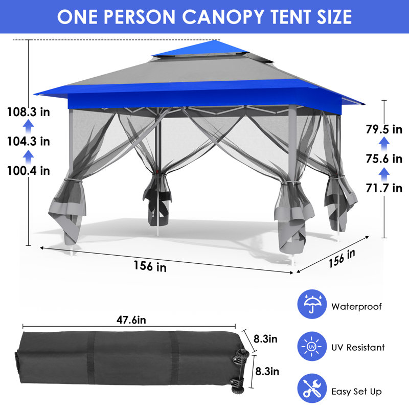 Pop Up Gazebo, Outdoor Instant Canopy Tent W/4 Netting Sidewall & Auto Extending Eave, Patio Gazebos Shelter W/Mesh Wall, Center Lock, Wheeled Bag For Garden, Yard, Party, Deck