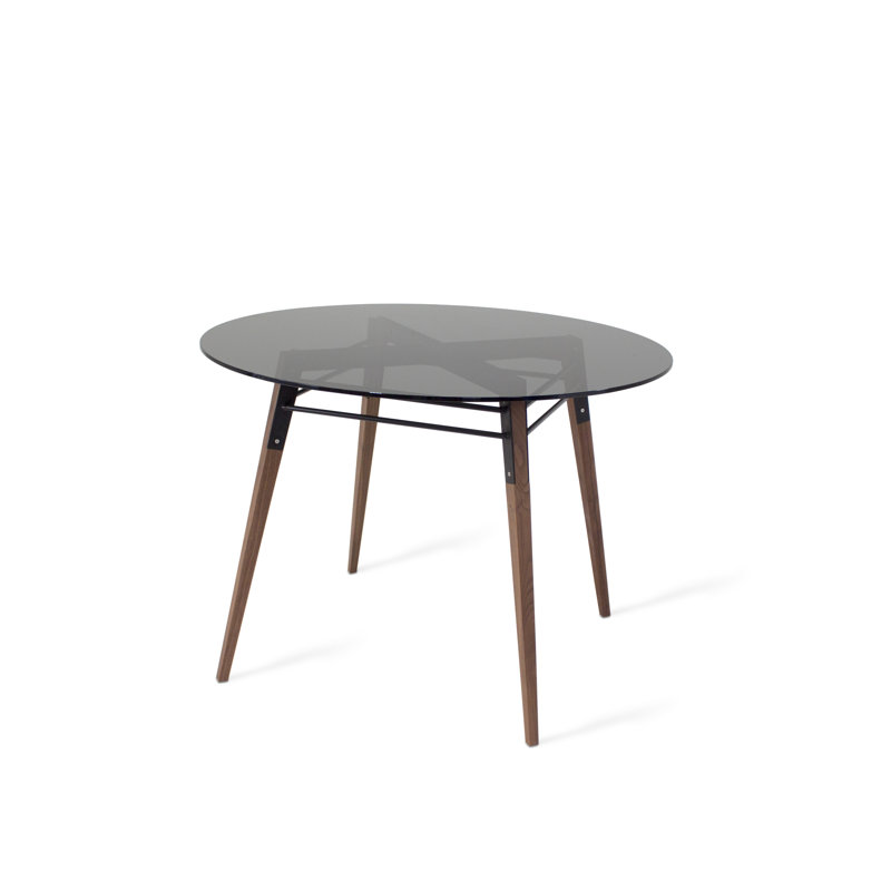 Tronk Round Glass Top Dining Table, Black/Brown